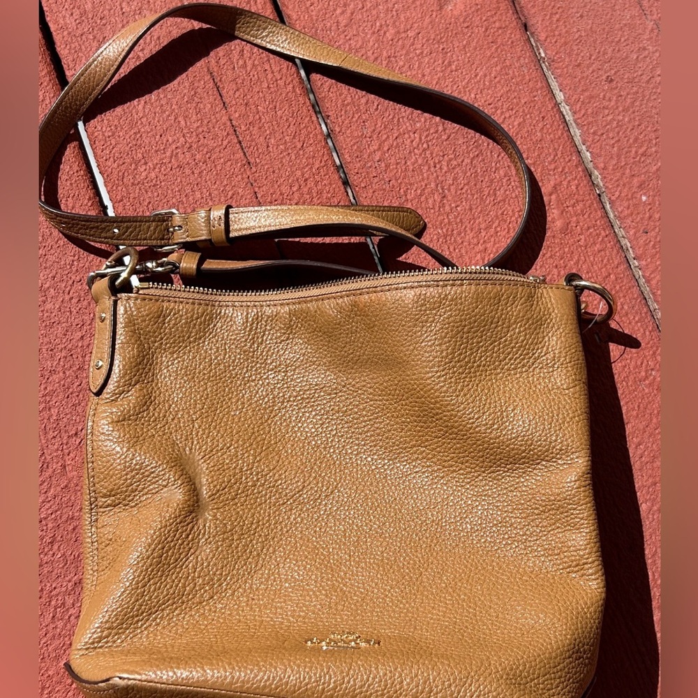 Coach Pebbled Leather Crossbody in Cognac Brown